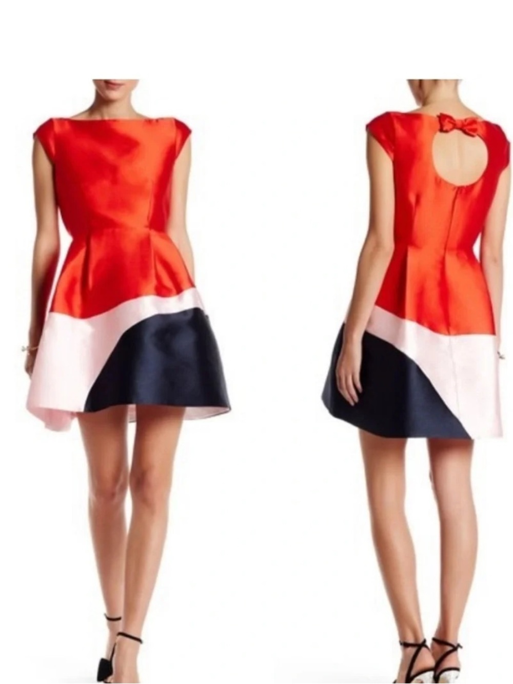 $448 Kate Spade Do Wonder Fit and Flare Colorblock Cap Sleeve Keyhole Back Dress